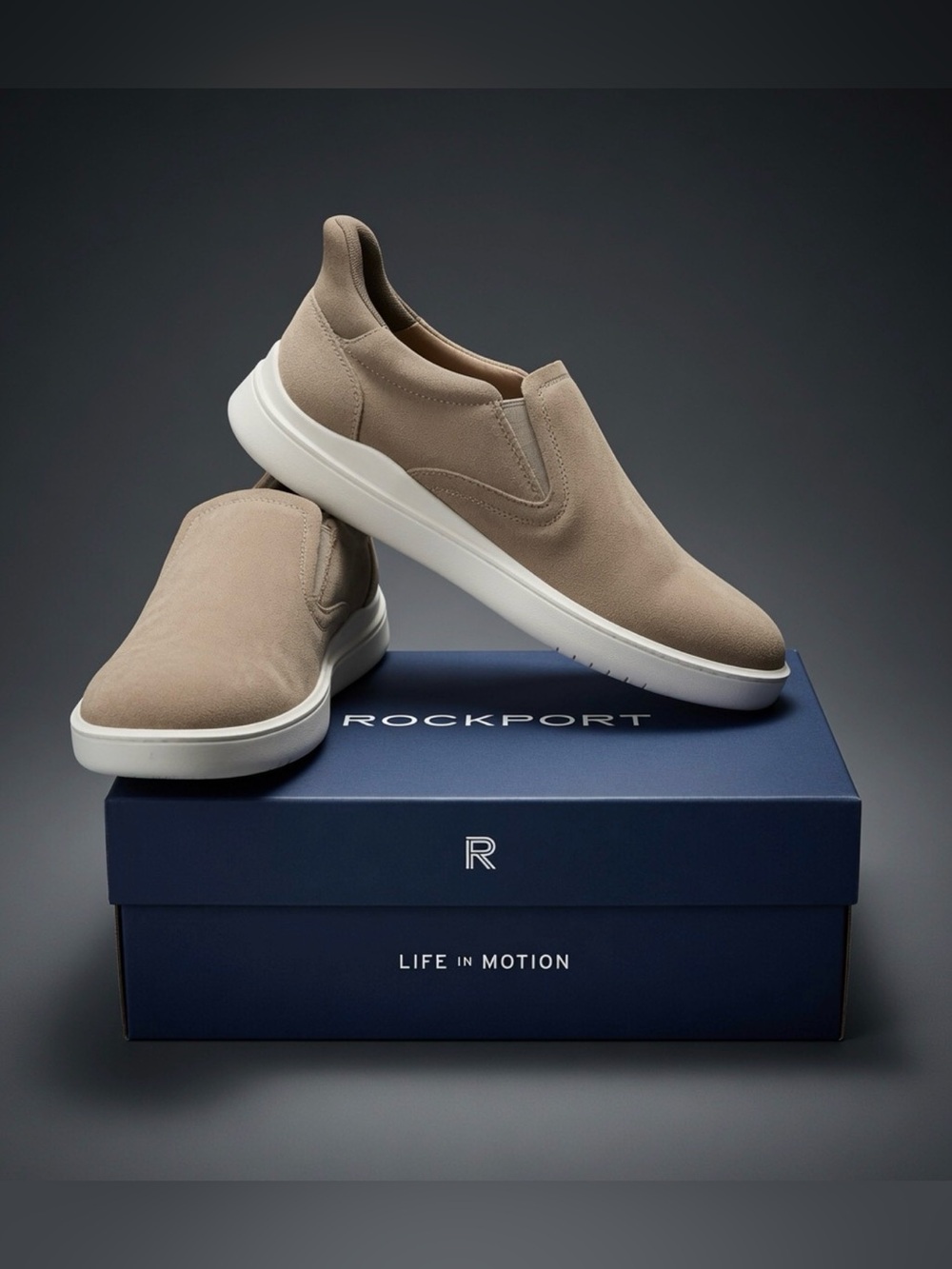 Rockport Tristen Beige Suede Step-Activated Slip-On Shoes | Size 7.5 M | NIB